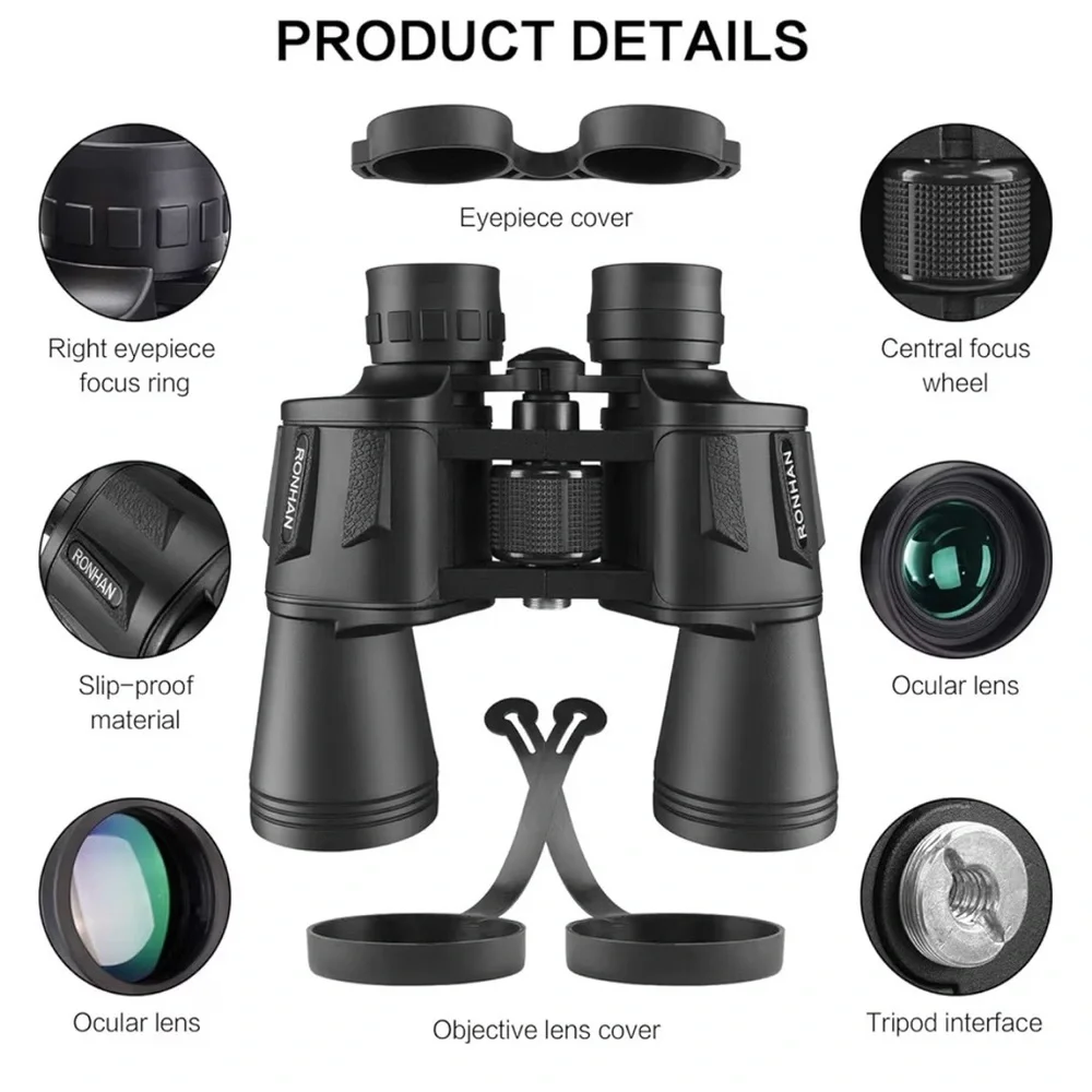 Black Binoculars for Adults High Powered